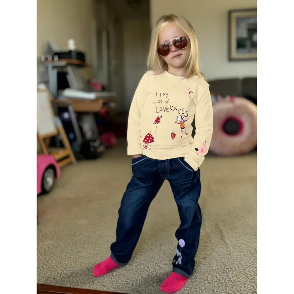 Toddler Girl Clothes Baby Girl Long Sleeve Top + Jeans Pants with Pockets 2 Piec